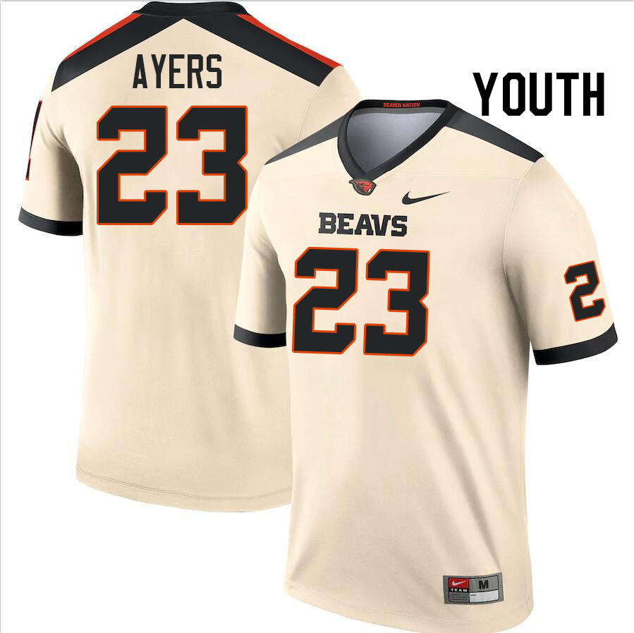 Youth #23 Exodus Ayers Oregon State Beavers College Football Jerseys Stitched-Cream